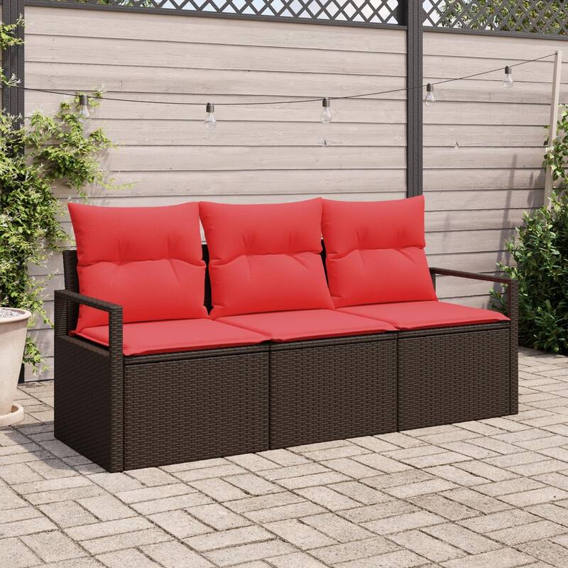 vidaXL 3 Garden Sofa Set with Cushions Black/Brown/Grey Poly Rattan - 68.9 x 24.4 x 27.2 - Brown