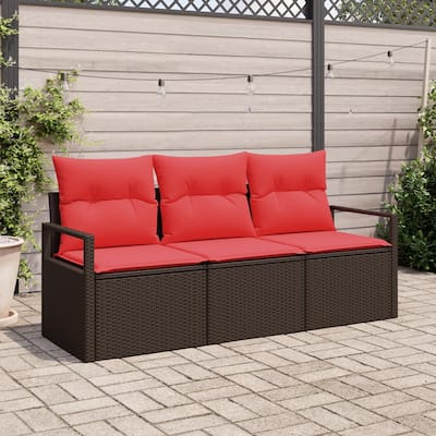 vidaXL 3 Garden Sofa Set with Cushions Black/Brown/Grey Poly Rattan - 68.9 x 24.4 x 27.2