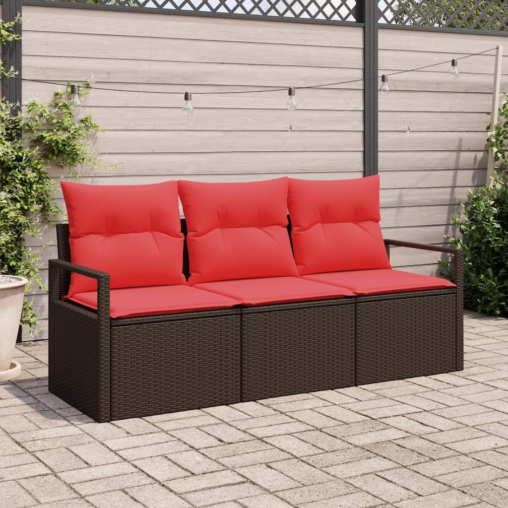 vidaXL 3 Garden Sofa Set with Cushions Black/Brown/Grey Poly Rattan - 68.9 x 24.4 x 27.2