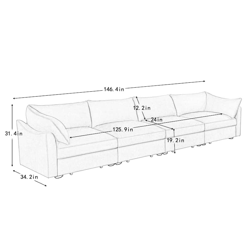 GDFStudio - Super Large 4-Seater 146.4" Chenille Sofa with Storage Pull-Out Drawers