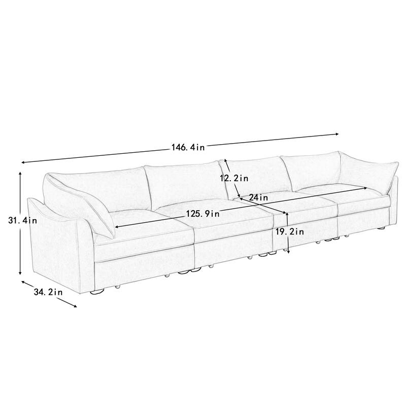 Super Large Wide & Deep Seat 4-Seater Sofa Couch with Storage Pull Out Drawer Under Each Seat