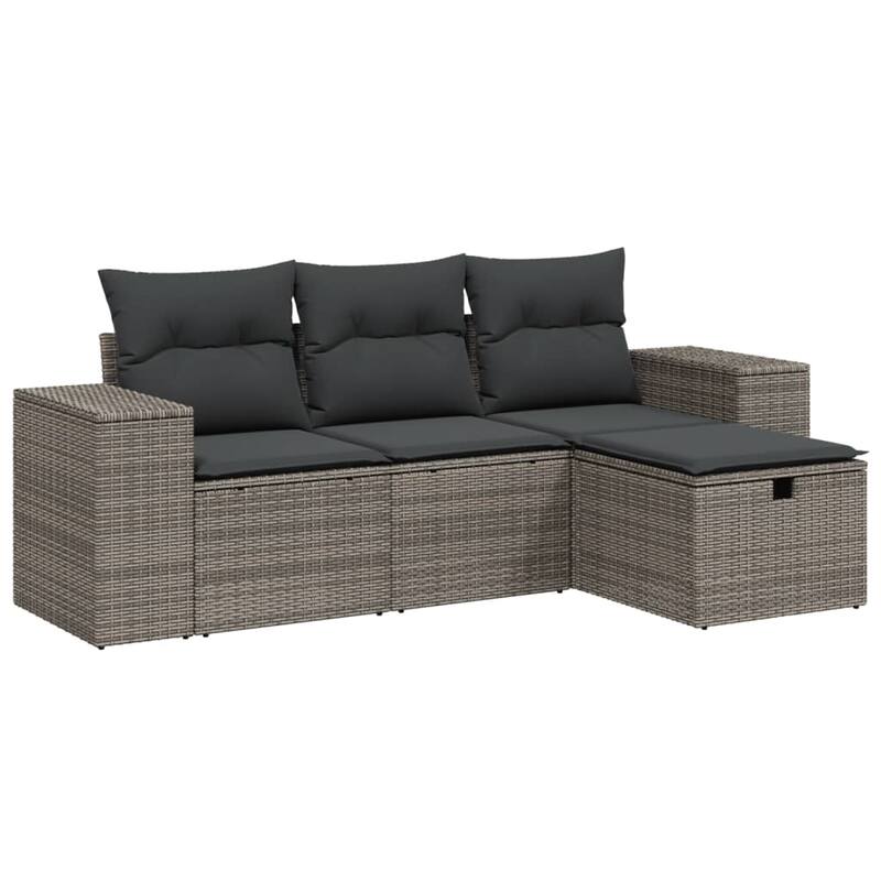 vidaXL Patio Sofa Set with Cushions Outdoor Furniture 4 Piece Poly Rattan