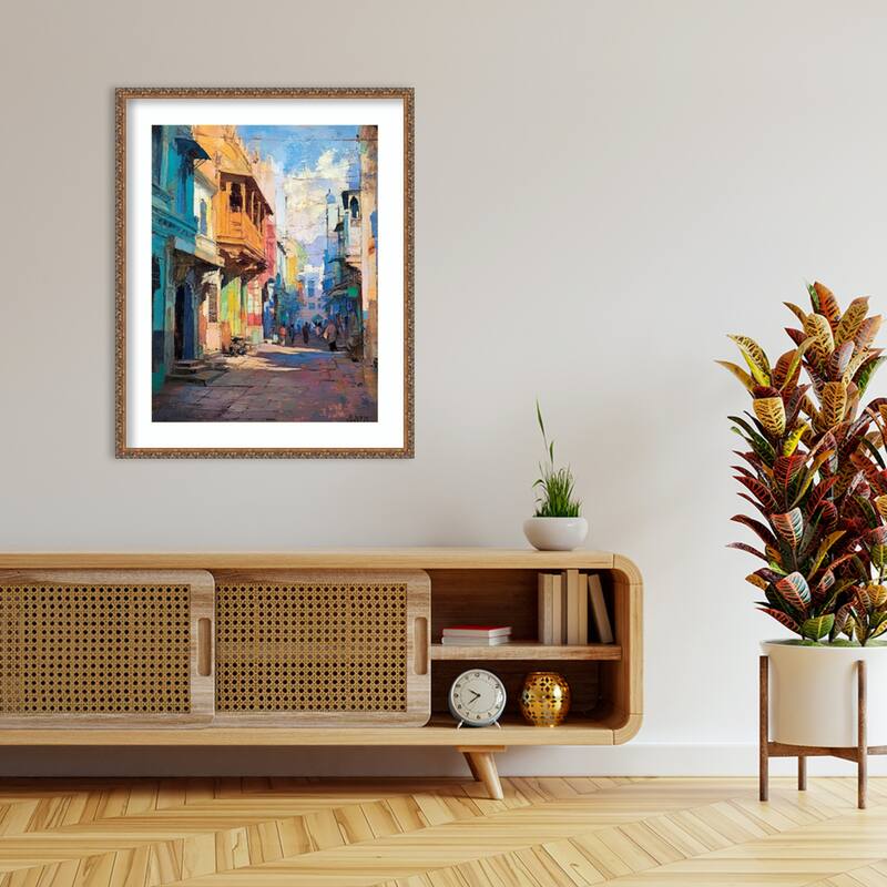 The City Street by Tradelink inhouse artist Wood Framed Wall Art Print - Antique Bronze