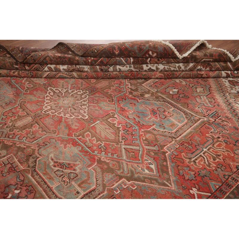 Hand Knotted Oriental 100% Wool Carpet Traditional Medallion Pink Heriz Area Rug - 12' 7'' X 9' 9''