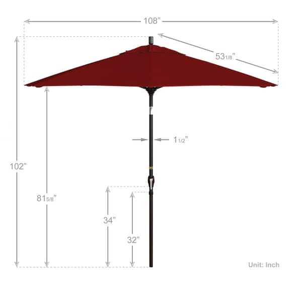 dimension image slide 3 of 20, Pompano 9ft Crank Lift Push Button Tilt Round Patio Umbrella by Havenside Home, Base Not Included