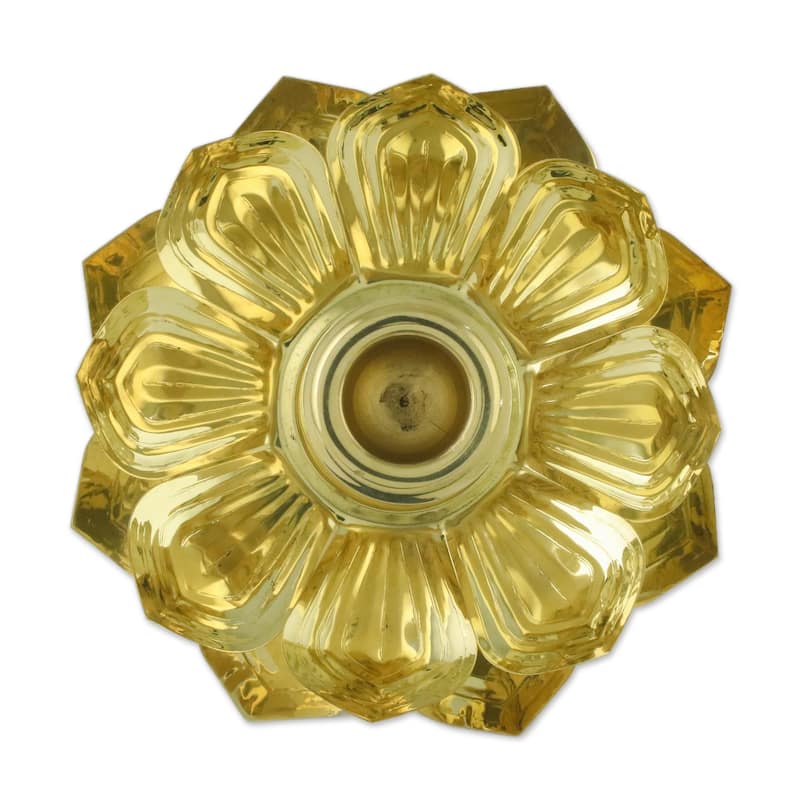 Novica Handmade Luminous Lotus Brass Candlesticks (Pair)