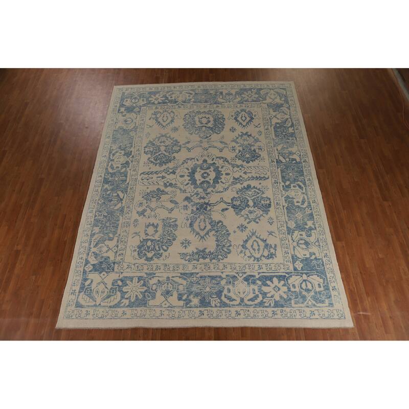 Hand Knotted Oriental 100% Wool Carpet Transitional All-Over Beige & Ivories Oushak Area Rug - 11' 11'' X 9' 3''