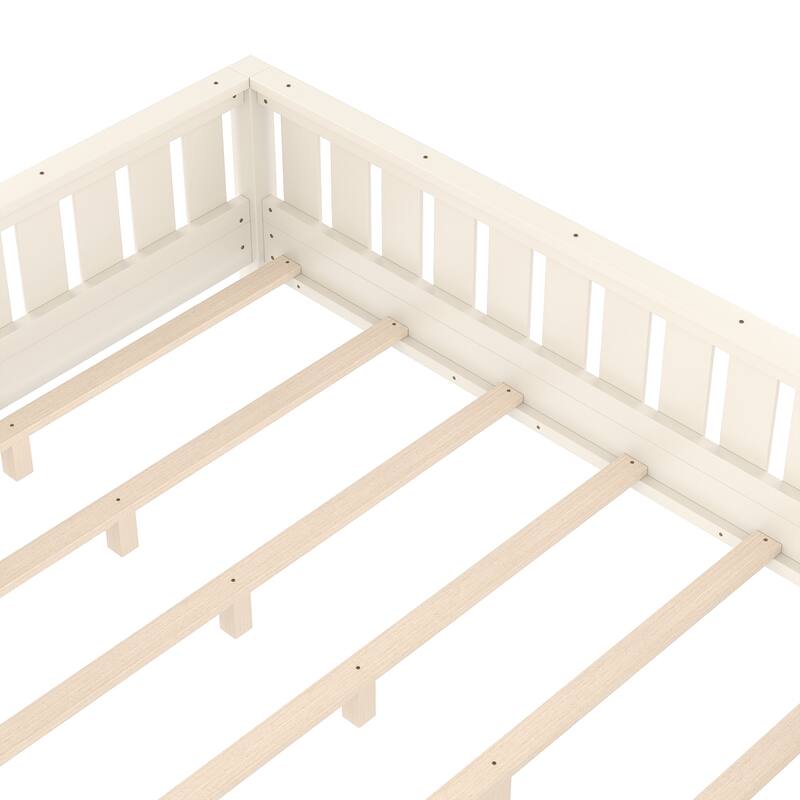 Montessori Floor Bed Low Profile Kids Bed with Rails & Bookshelf