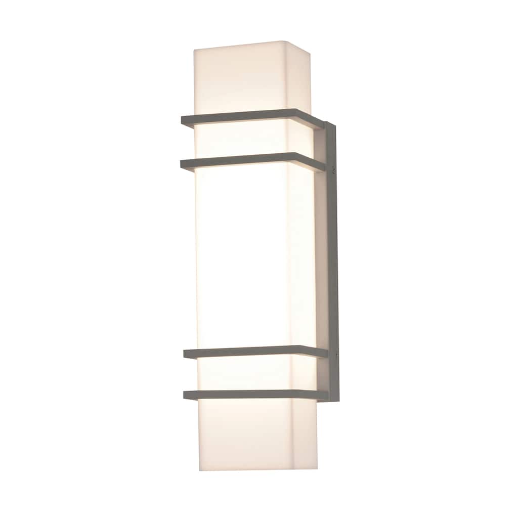 Blaine 15-inch Textured Grey LED Outdoor Sconce, White Acrylic Shade