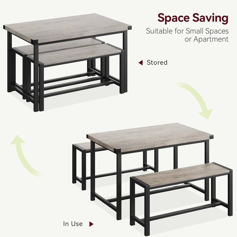 Dining Table Set for 4 with 2 Benches