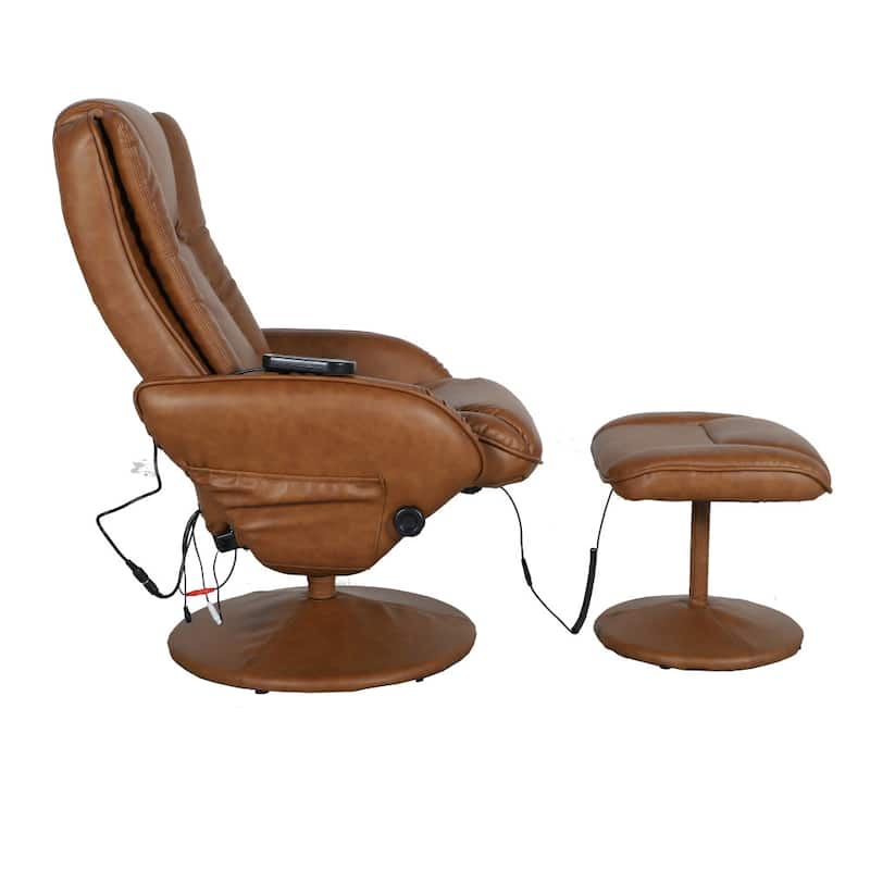 LeatherSoft Massaging Multi-Position Recliner w/Side Pocket & Ottoman