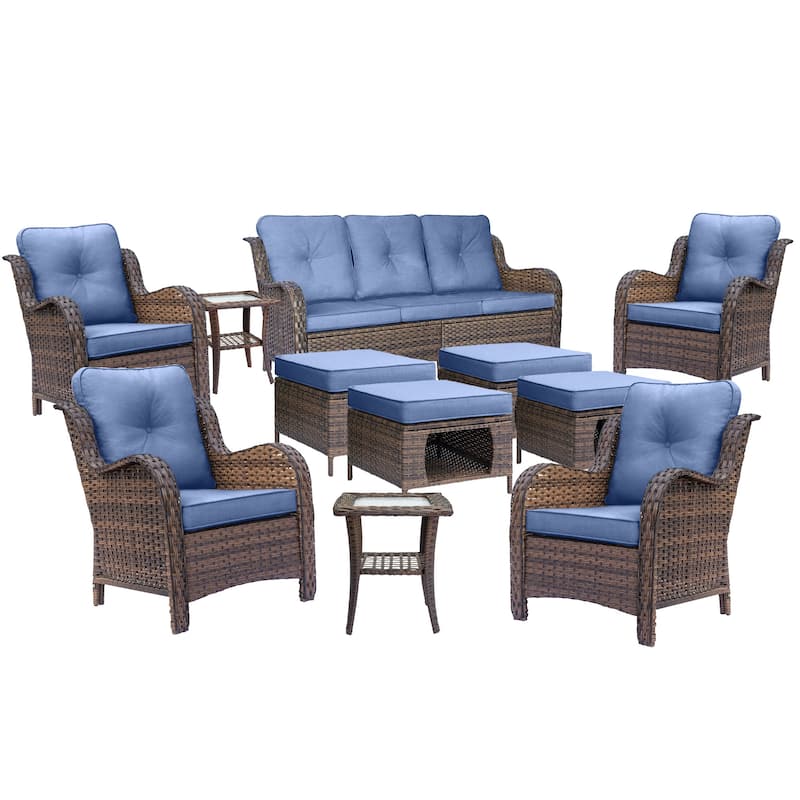 11 Piece Outdoor Wicker Patio Conversation Seating Furniture Sofa Sets