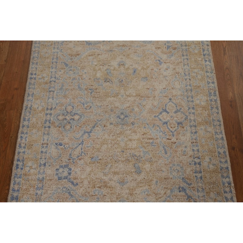 Hand Knotted Oriental 100% Wool Carpet Transitional Geometric Brown Oushak Area Rug - 3' 10'' X 2' 11''