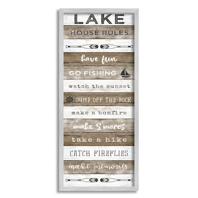 Stupell Lake House Rules List Rustic Pattern Boat Oars Framed Wall Art - White