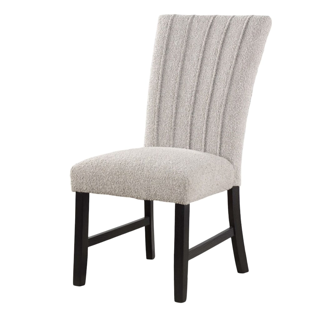 Classic Parson Chair Gray Boucle Fabric 2pc Dining Side Chairs Nalihead Trim Black Solid wood Legs Dining Room Furniture