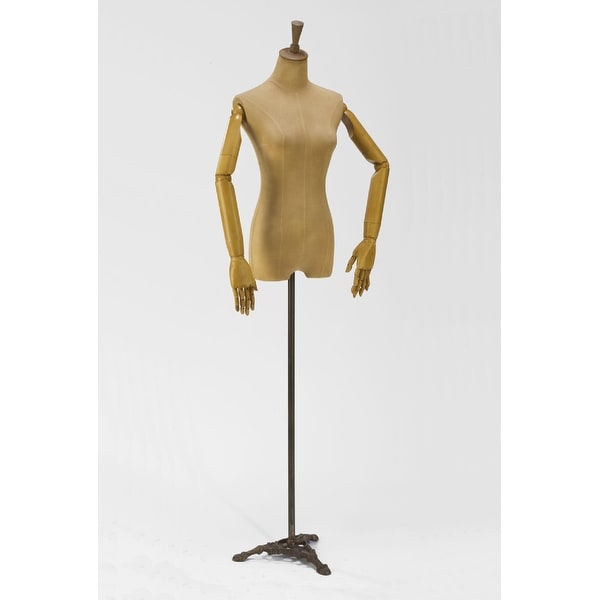 70" Adult Woman Body Form Mannequin with Posable Arms and Antiqued Iron Pedestal Base - N/A