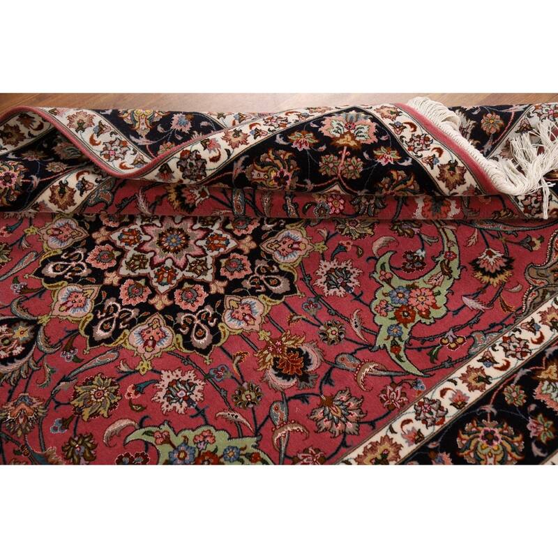 Floral Pink Tabriz Persian Rug Handmade Wool & Silk Carpet - 4'1"x 7'0"