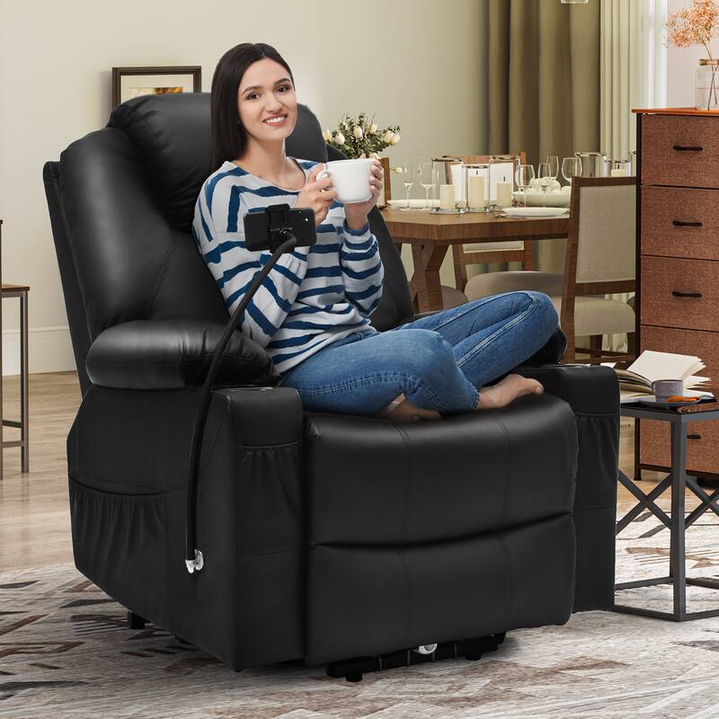 Modern Reclining Chair Fabric Massage with LED and Mobile Phone Holder