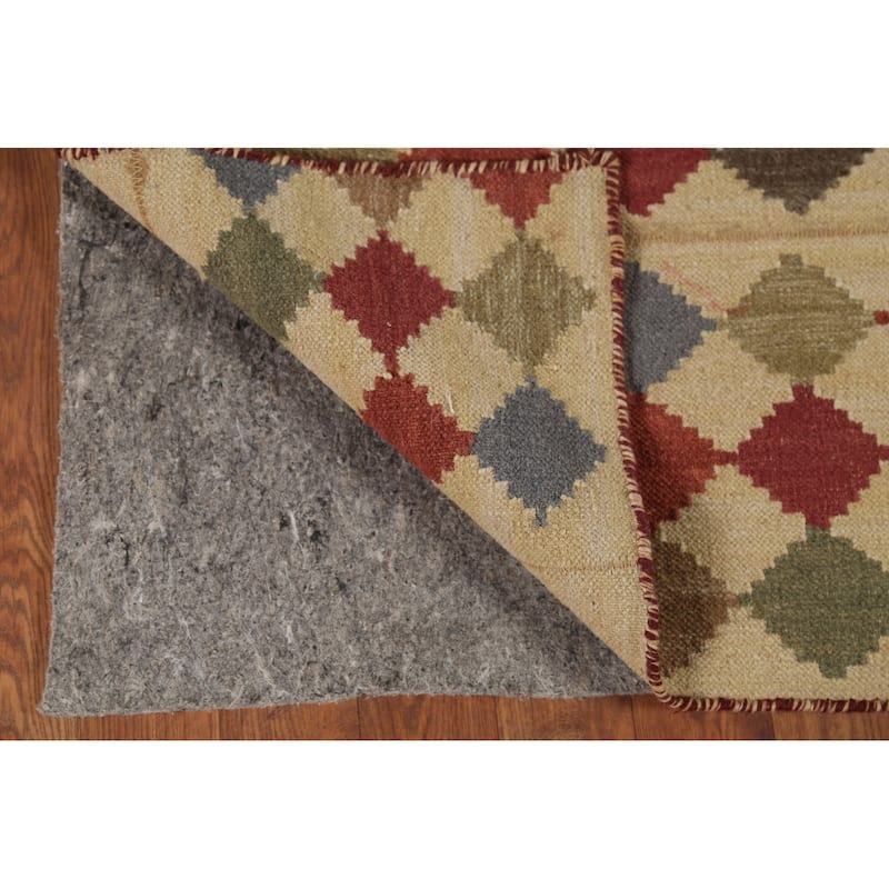 Geometric Kilim Oriental Area Rug Hand-Woven Beige Wool Carpet - 3'9"x 6'0"