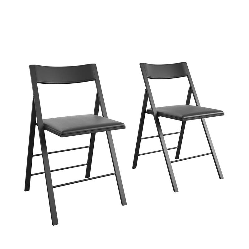 COSCO Modern Slim Line Vinyl Padded Folding Chair, 2-Pack - Black