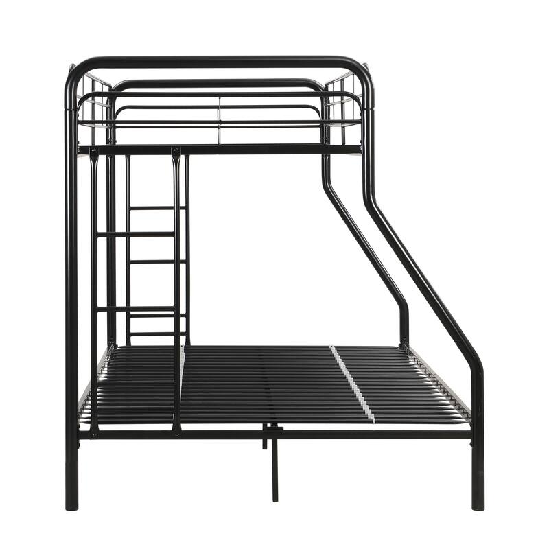 Twin Over Full Metal Bunk Bed w/Safety Guardrails and Ladders, Black