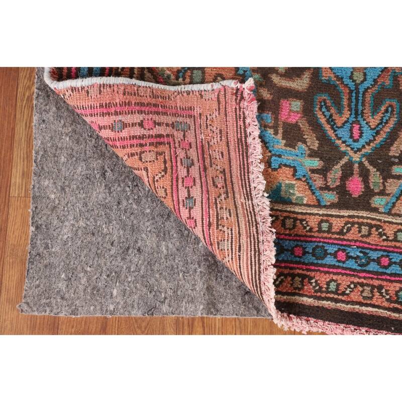 Geometric Hamedan Persian Vintage Runner Rug Handmade Wool Carpet - 3'1"x 10'3"