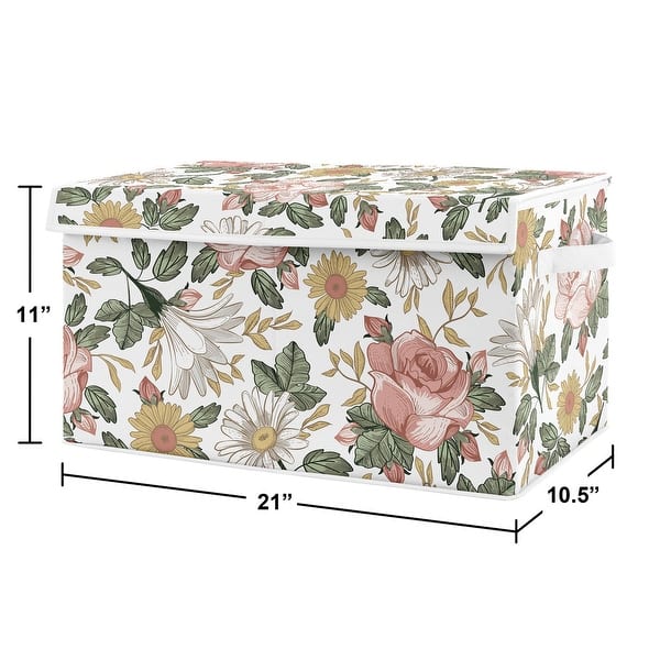 Vintage Floral Boho Collection Girl Kids Fabric Toy Bin Storage - Blush Pink, Yellow and Green Shabby Chic Rose Flower Farmhouse