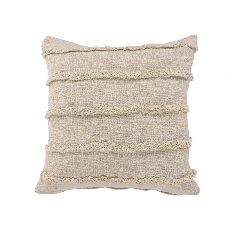 Over-Tufted Striped Square Throw Pillow - 20" - Beige