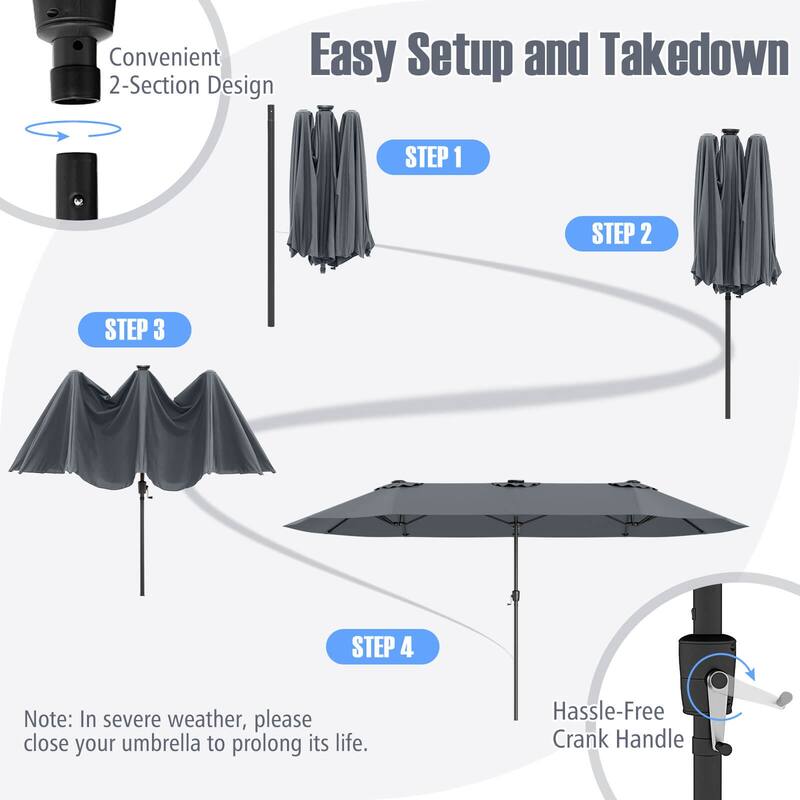 Costway 15.5 FT Extra-Large Patio Umbrella with LED Solar Lights & 12 - See Details