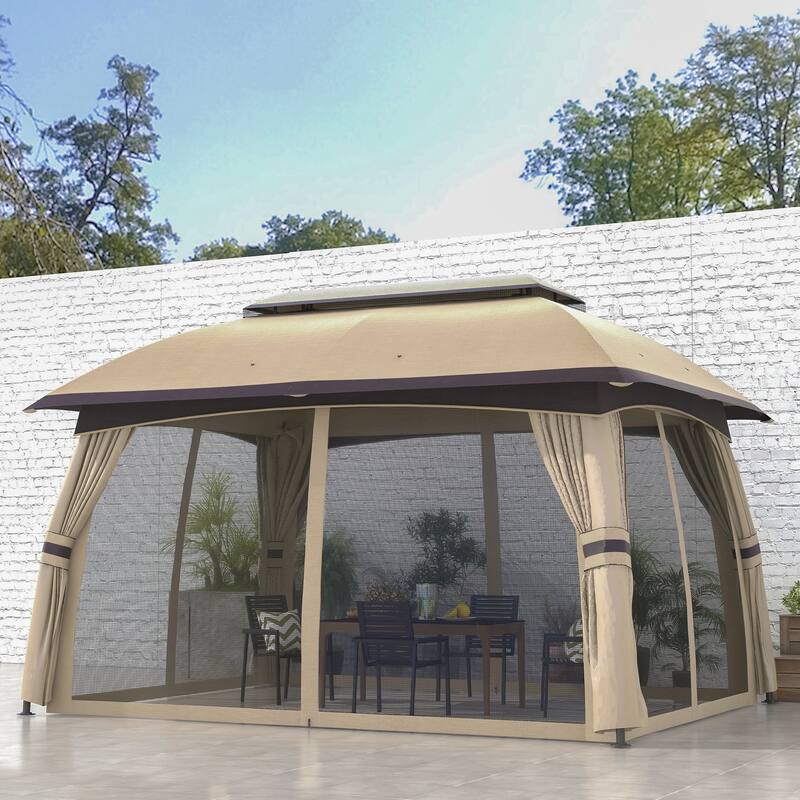 10x13 Foot Outdoor Gazebo with Netting, Vented Roof, Steel Frame for Garden, Lawn, Backyard, and Deck