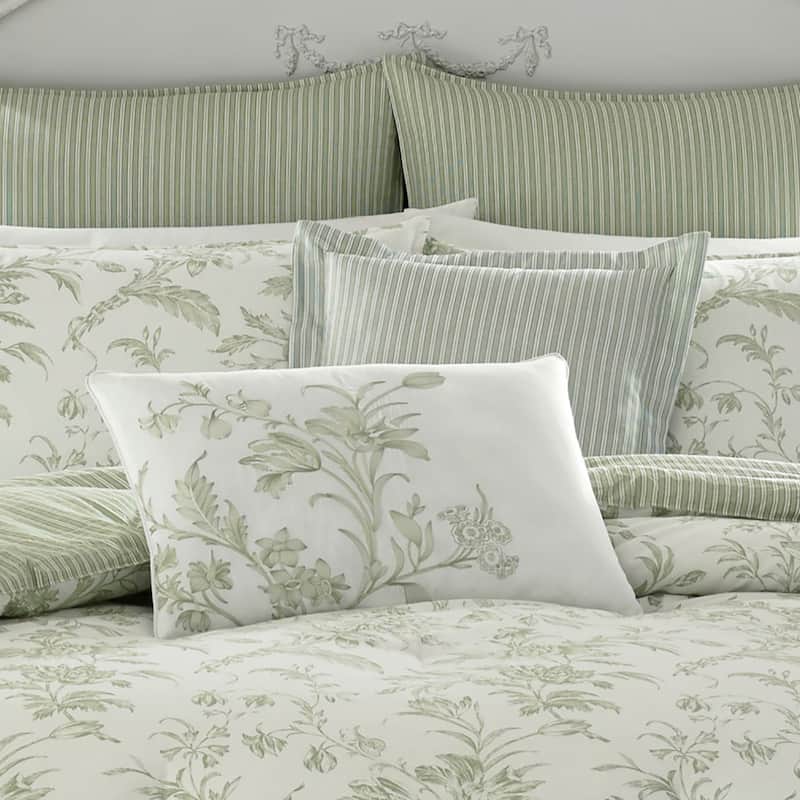 Laura Ashley Natalie Green Floral Cotton Comforter Bonus Set