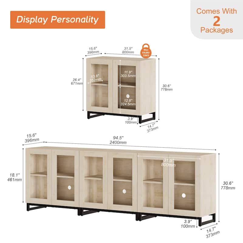 WAMPAT Multifunctional Sideboard Buffet Cabinets with 6 Glass Doors and Drawers, Modern Sideboard, Coffee Bar Storage Cabinet