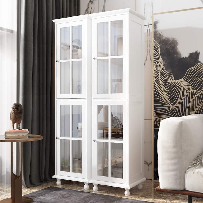 Cabinet Duo Entertainment Center Premium Tempered Glass Display Cabinet - 70.9"Wx21.5"H