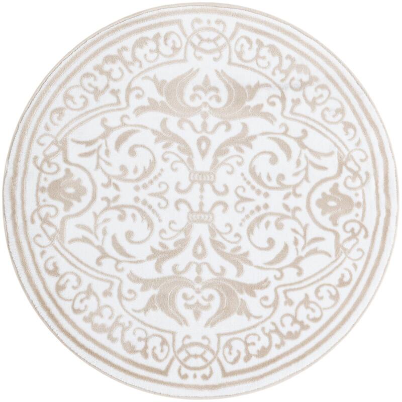 Traditional Wralvale Collection Area Rug - Snow White - 4' Round
