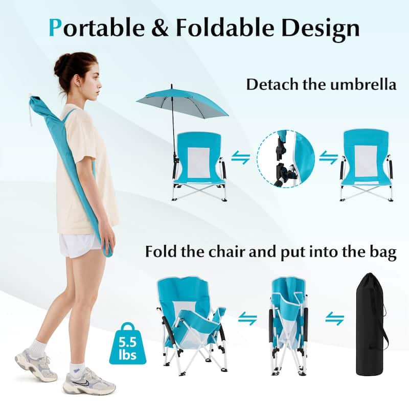 Costway 1/2 PCS Portable Beach Umbrella Chair with Hexagonal Parasol