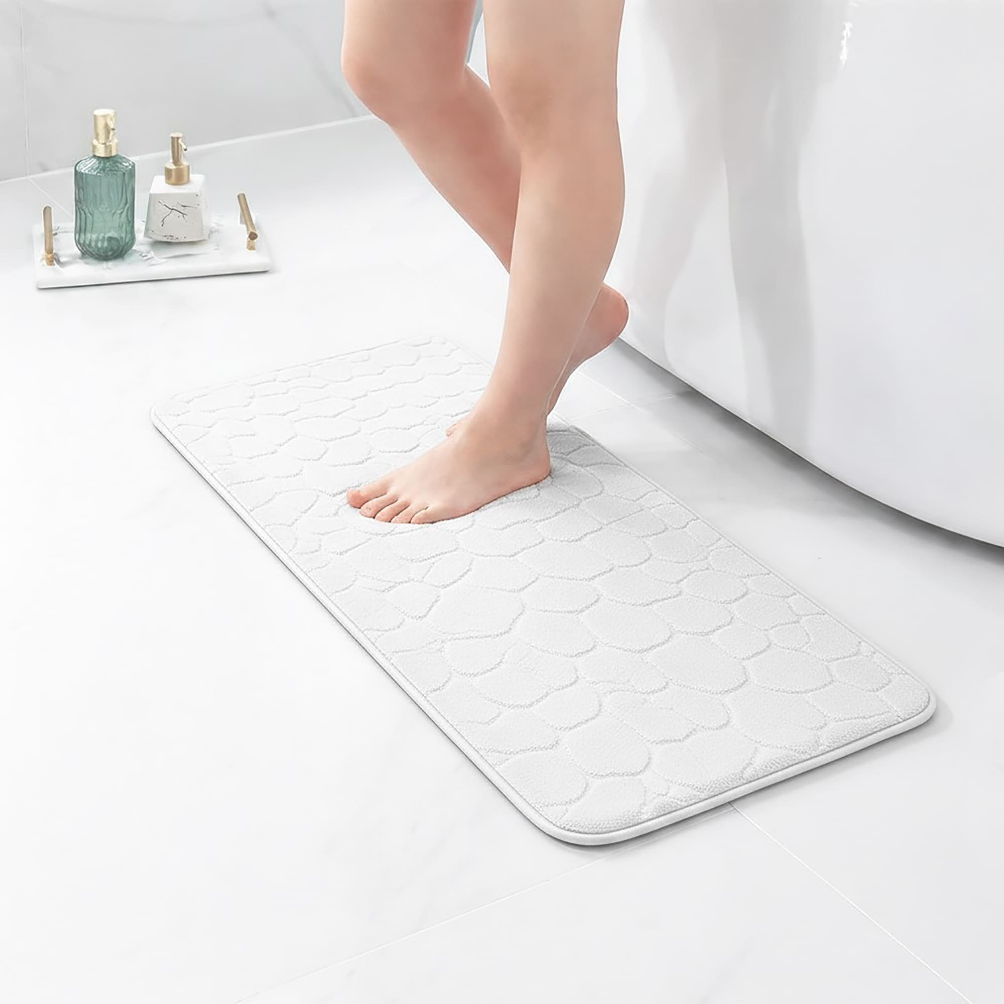 Memory Foam Runner Bath Mat Pebble Design 48x18