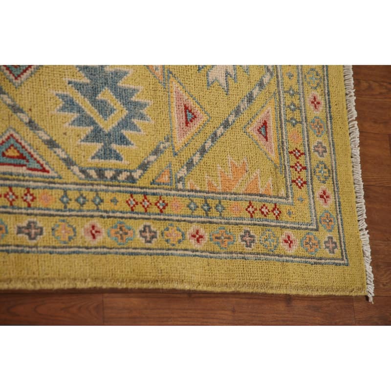 Geometric Kazak Area Rug Hand-Knotted Wool Carpet - 6'11" x 10'7"