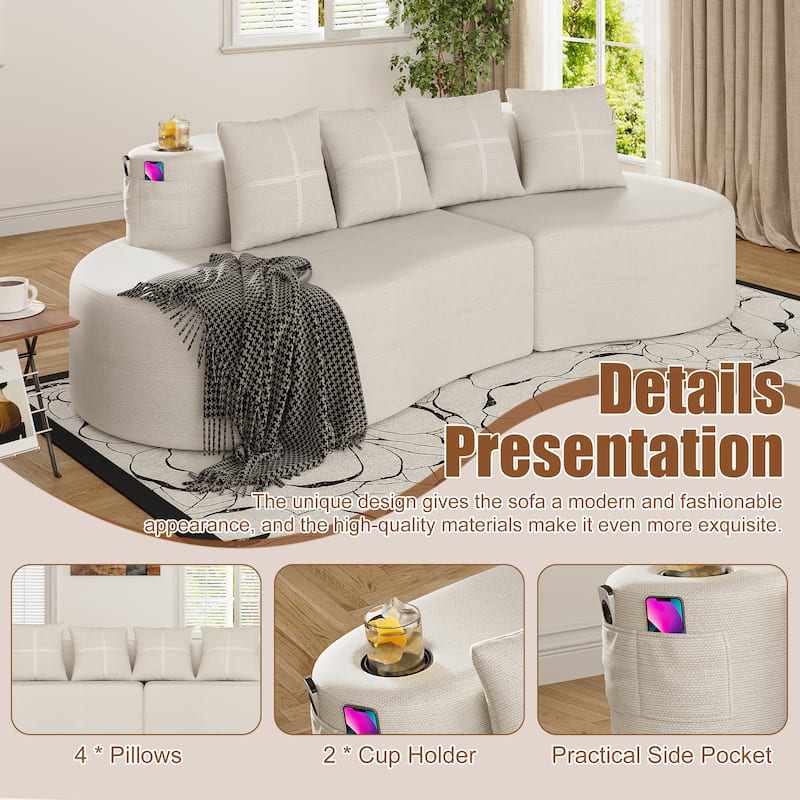 Modern Curved Sectional 3 Seat Minimalist Elegant Half Moon Sofa Compressed Modular Sectional Sofa for Living Room, Office