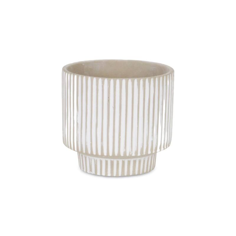 Triani Round Lined Pattern Band Pattern Ceramic Pot - Gray - Small