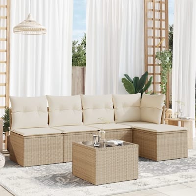 vidaXL Garden Sofa Set Beige PE Rattan Large Modular Garden Sofa Set - 21.7 x 21.7 x 14.6