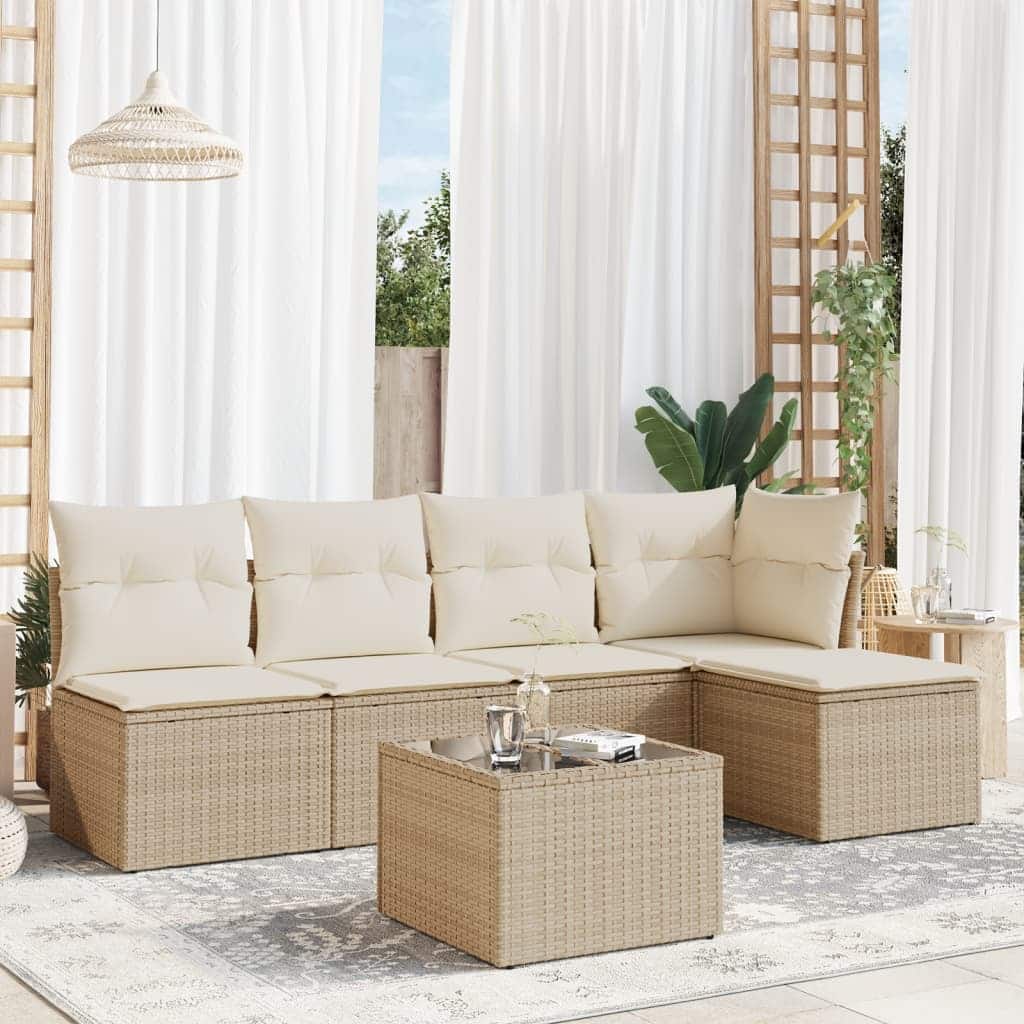 vidaXL Garden Sofa Set Beige PE Rattan Large Modular Garden Sofa Set - 21.7 x 21.7 x 14.6