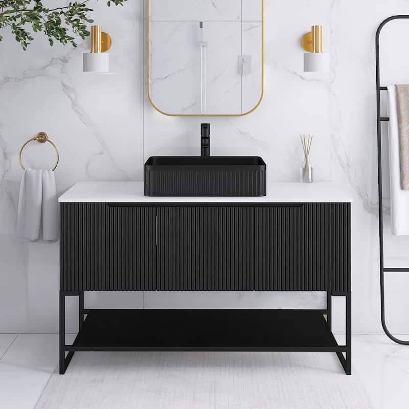 48" Freestanding Bathroom Vanity with Black Rectangular Ceramic Vessel Sink - 47.64'' x 19.69'' x 34.25''