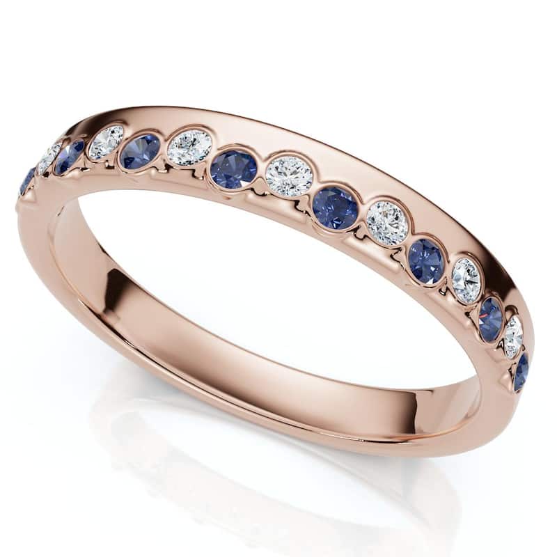 Bliss Diamond 1/5Ct Diamond & Sapphire Rhythm Anniversary Band Gold or Platinum Lab Grown - 7 - Rose