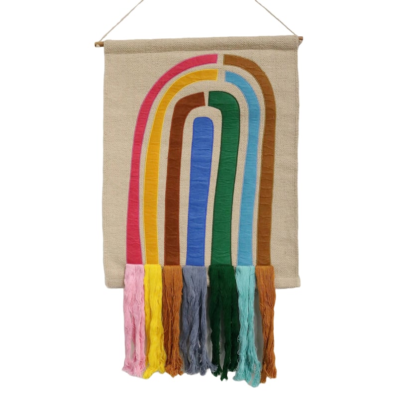 Home&Manor Large Rainbow Macrame Wall Hanging