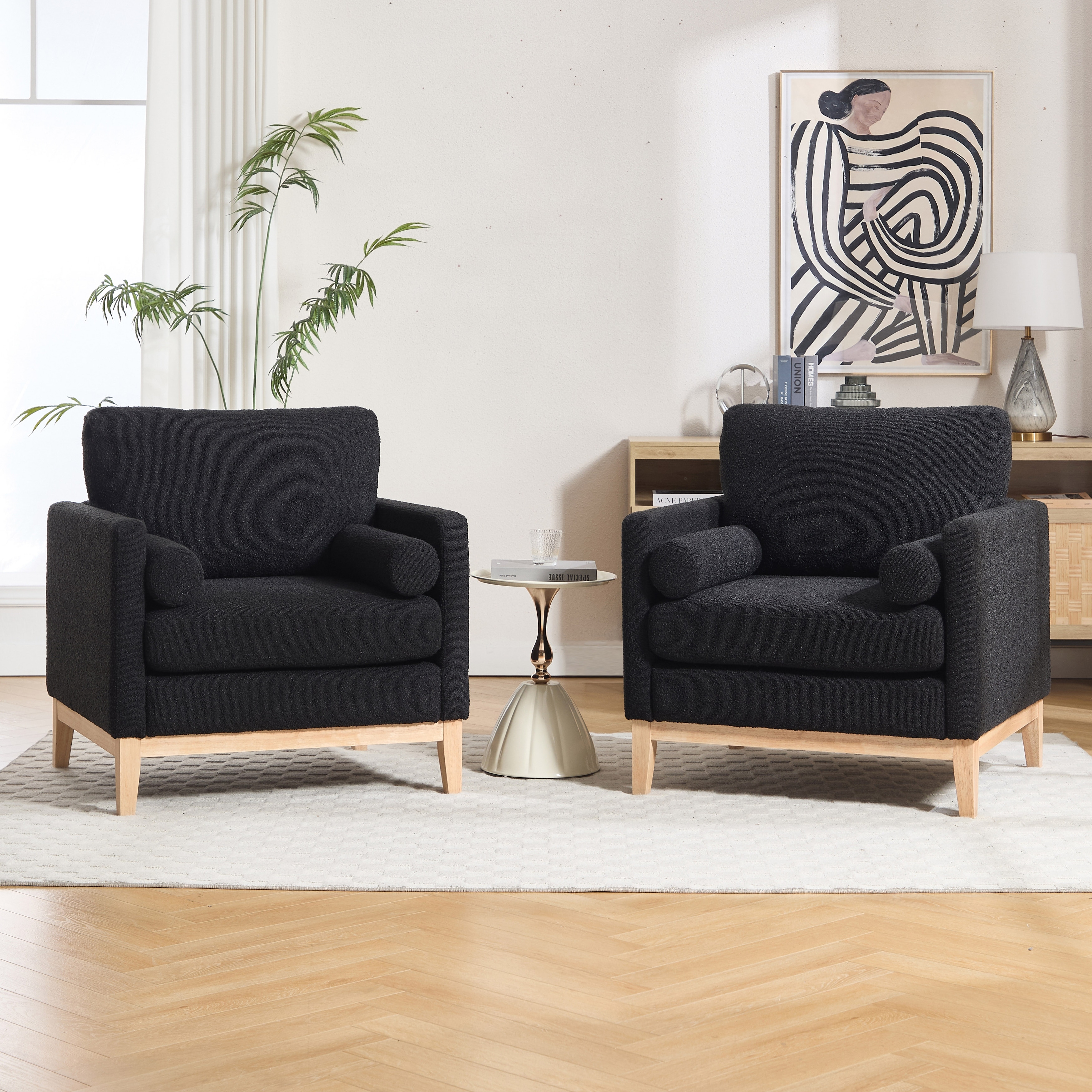 35.4"W Modern Reading Chair Set of 2,Upholstered Accent Chair with Pillows and Wood Legs