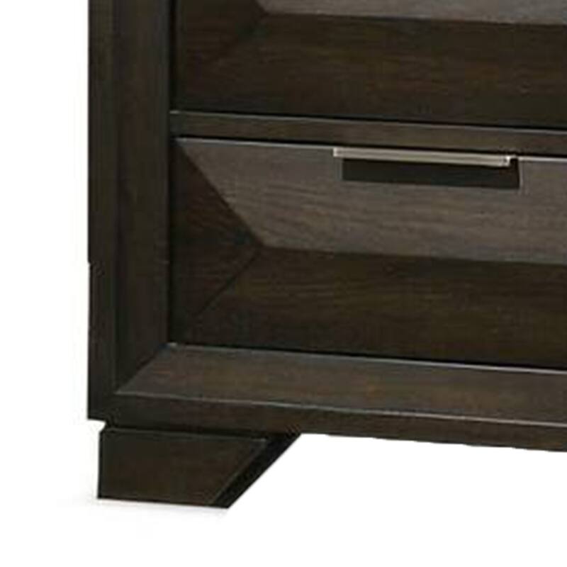 Fema Nightstand, 2 Bevel Drawers, Nickel Handles, Espresso Brown Wood