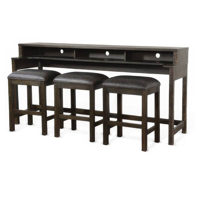 Flint Console Table with 3 Compartments, 74 Inch, Dark Brown Mahogany