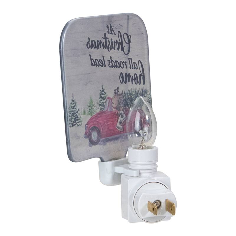 4" Red and Green Christmas Night Light with a Reindeer and Car