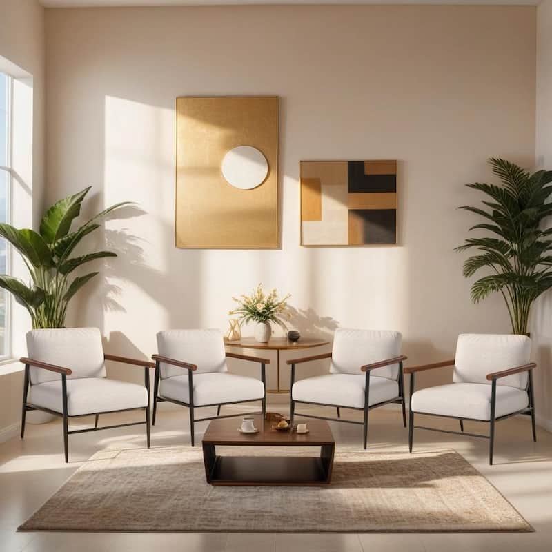 Ebello Comfy Simple Upholstered Single Armchair for Living Room - 4seater-White