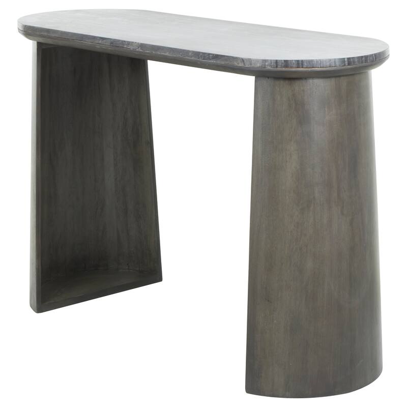 Dark Gray Mango Wood Oval Console Table with Curved Flared Legs